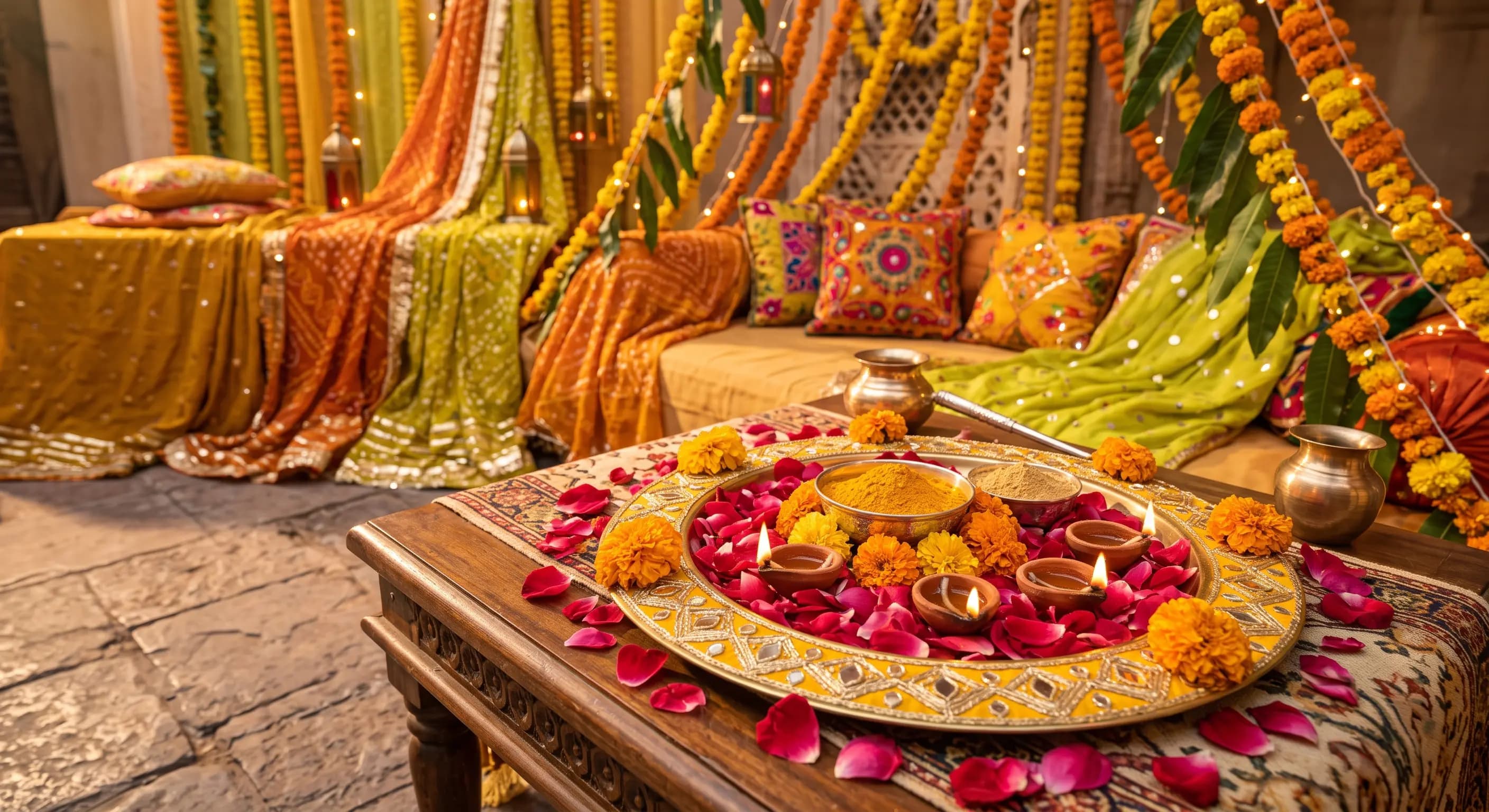 Mayun Haldi and Ubtan ceremony setup