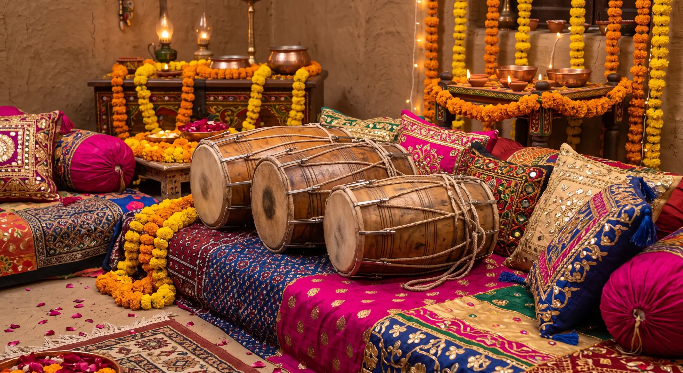 Traditional Dholki with floor Gaddi seating